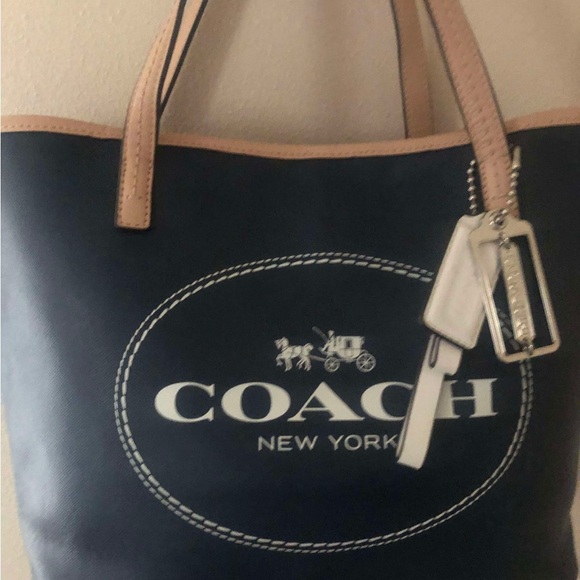 Coach Dark Blue and Tan Tote Bag - Picture 1 of 4